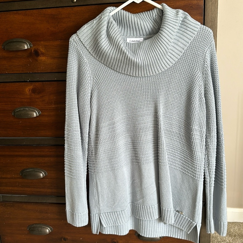 Calvin Klein light blue cowl neck sweater